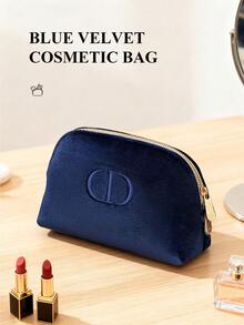 Christian Dior Navy Blue Velvet Cosmetic Bag, Women's Makeup Bag, Zipper Closure - Navy Blue - View 7