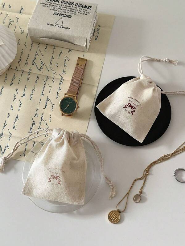 Bolsa de lino con cordón y lazo, bolsa de regalo para joyería, accesorio de fotografía