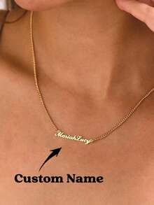Mimimalist Personalized Name Necklace, Custom Name Necklace With Curb Chain, Gold Necklace With Name For Women, Christmas Gift For Mother Mother's Day Gifts - Multicolor - View 2