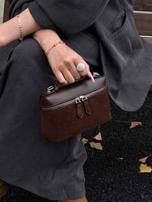 1个BEIKAMU复古咖啡色方形手提包，拉链封口女士托特包，可调节肩带女士斜挎包，适合大学、通勤、购物、度假、散步、日常使用 - 咖啡 - 查看 5