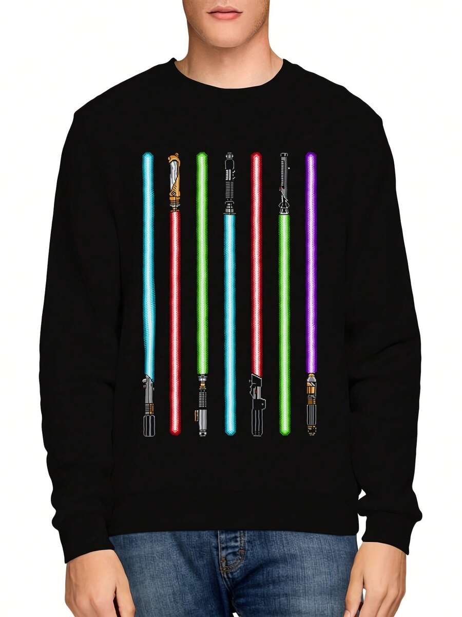 Lightsabers SWEATSHIRT  R Pixels  Scifi Sweater,Christmas Thanksgiving New Year Birthday Hoodie Gifts For Mom Dad Men Women Friends, Black Soft Fabric - Style 26 - View 1