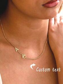 1pc Customized Letter Necklace, A-Z Initial Name Necklace For Girl, Stainless Steel Uppercase Letter Pendant Necklace, Personalized Mother's Day Gift - Multicolor 33 - View 2