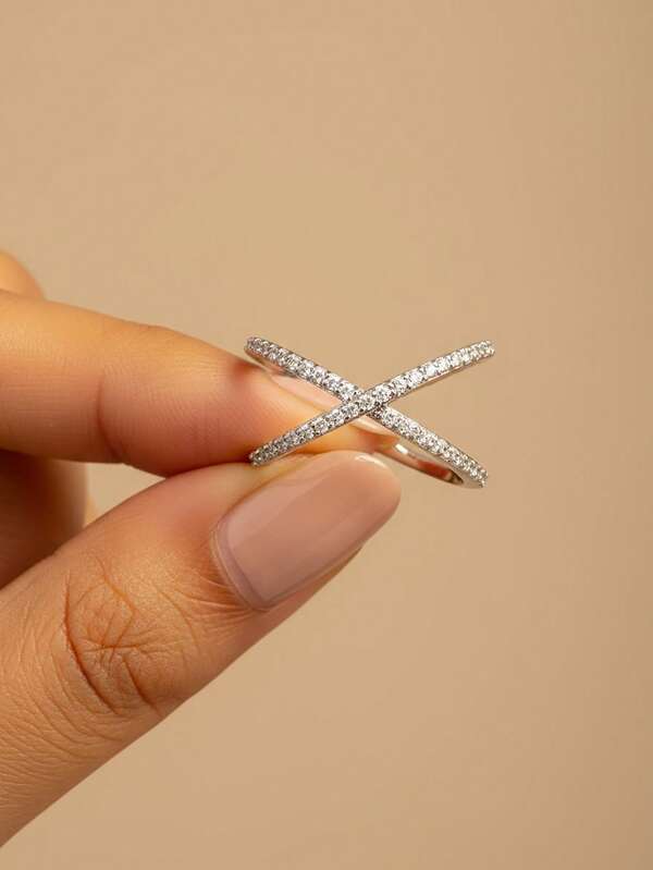 Stylever 1 pieza Anillo de cruz simple en forma de X de plata de ley 925 Joyería para mujeres Anillo de promesa glamoroso Joyería fina Anillo regalo para chicas Decoración para la vida diaria Citas