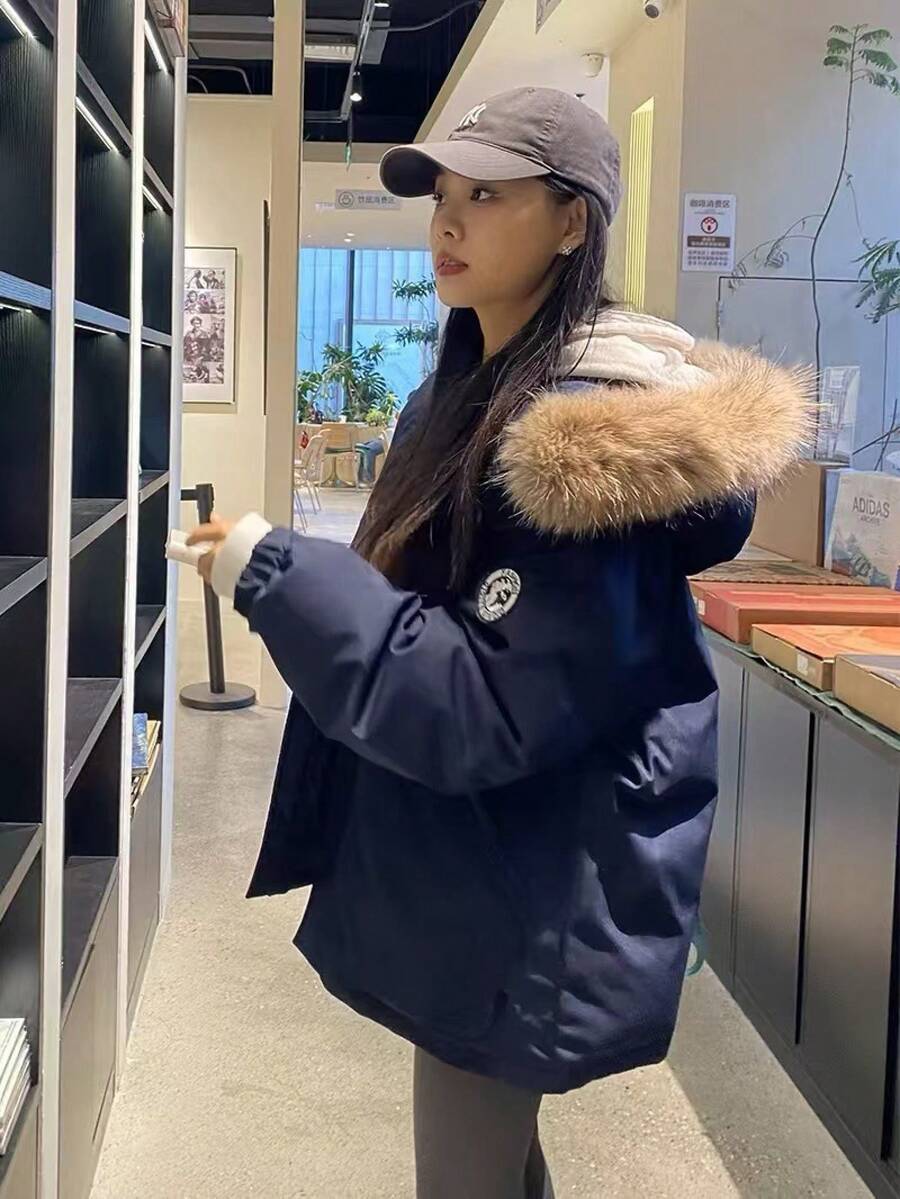 Women Outdoor Down Jackets - Navy Blue - View 1