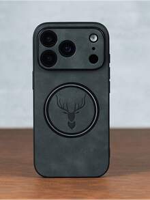Luxury Retro Deer Head Pattern Faux Leather Phone Case, Compatible With 17/16/15/14/13/12/11 Pro Max Plus, Supports Magnetic Wireless Charging, Suitable For 17 Pro Max, Rounded Corners, Shock-Absorbing Protective Cover Gift - Black - View 7
