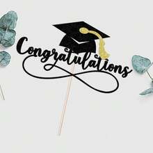 Congratulations 2025 Graduation Cake Topper,Congrats Grad Cake Decor - 2025 High Schoolsss/College/Senior Graduation Party Decorations Supplies (Black Gold){Inchcolor_nameinch:InchBlackGold(1)Inch} - Vàng đen(1) - Xem 9