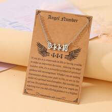 Goodwaro 1 pieza Collar de número angelical para mujer, colgante de número de acero inoxidable con alas de ángel, cadena de clavícula de bendición