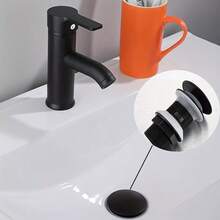 1个不锈钢弹跳式水槽下水器，搪瓷表面，浴室厨房下水器，手动操作，无需用电，带不锈钢滤网的浴室水槽弹跳式下水器，厨房用品，厨房配件，厨房工具 - 塑膠黑色 - 查看 2