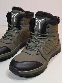 Lace-Up Women's Fashion Boots, Outdoor Winter Warm Thick Lined Mid-Calf Boots - Green - View 14