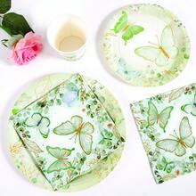 Green Butterfly 10-Guest Disposable Tableware Set, Including Plates, Napkins And Cups, Suitable For Parties, Birthdays, Weddings, Family Picnics - Multicolor - View 4
