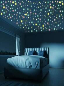 100pcs Glow-In-The-Dark Star Stickers, Plastic 3D Luminous Star Wall Decals For Bedroom, Living Room Atmosphere - Multicolor - View 3
