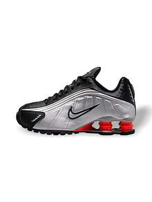 Nike Shox R4 系列女款(GS)运动鞋 吸汗透气 舒适 弹性好 带Logo 多功能 学校 银黑色 CW2626-005 - 黑色 - 查看 1