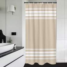 1pc Modern Striped Shower Curtain - Durable Polyester Fabric, Machine Washable With Hooks Included, Beige & White Stripes For All-Season Bathroom Decor, Contemporary Home Aesthetic - ngẫu nhiên - Xem 5