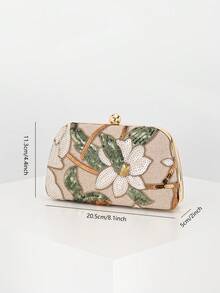 Elegant Shiny Multi-Color Leaf & Floral Patchwork Crossbody Clutch Bag,  Wedding, Randomly Patterned,Bride - Gold - View 5