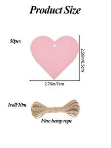 50Pcs Pink Heart Gift Tags With String, 2.56 X 2.76 Inch Blank Hanging Labels Heart Shape Paper Labels Glittery Pink Gift Tags For Baby Shower, Valentine's Day, DIY Crafts - Multicolor - View 2