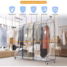 Syeeiex 6ft Transparent Clothes Rail Cover Strong Zipped 182cm Hanging Coat Large Protective Garment Cover For Clothes Rack - 6 pies (182 x 152 x 50 cm) - Ver 2