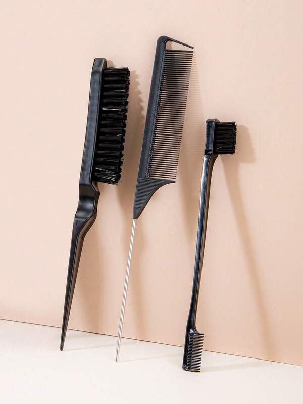 Nouveau set de 3 brosses à cheveux - Peigne à queue effilée, peigne à 3 rangées, peigne queue de souris en acier, brosse à sourcils