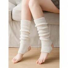 1 Pair Women Rib Knit White Leg Warmers, Fall/Autumn Socks, Y2k - trắng - Xem 3