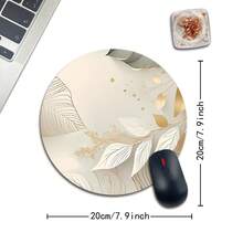 米色花朵图案圆形鼠标垫，高品质纹理鼠标垫，莱卡布材质，可水洗，尺寸 20 * 20 厘米，防滑橡胶底座，单只重量 47 克 - 彩色 - 查看 3