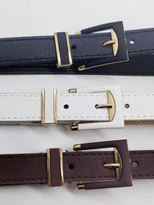 3-Piece Leather Belt With Buckle, 2.3cm - 黑+白+暗棕 - 查看 3