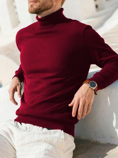 Jersey de cuello alto de unicolor casual para hombre, otoño/invierno