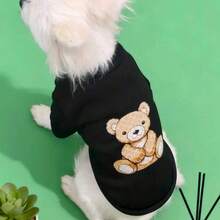 Pet Clothing, Cat Clothes, Dog Clothes, Spring & Winter Outfits, Teddy, Chihuahua, Bear Print, Black Background, Round Neck Hoodie