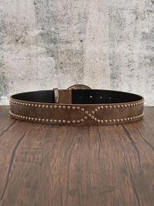 1pc Women's New Black Bull Street PU (Polyurethane) Waist Belt, Handmade Embossed PU Outerwear Dress, Versatile Western Style Suitable For Daily Use - Brown - View 3