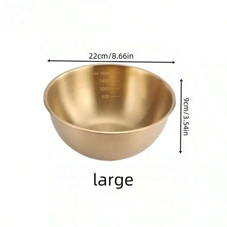 1-3 Pcs Stainless Steel Mixing Bowls Set, With Measurements, Multi-Purpose Kitchen Bowls For Salad, Fruit, Pasta, Durable And Easy To Clean, Holiday Themed, Outdoor , Brushed Metal Finish, Round - Sizes 6.29 Inches, 7.48 Inches, 8.66 Inches - Gold - View 15