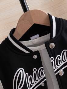 Toddler Baseball Jacket With Contrast Sleeves & Pants Set, Autumn/Winter - Black and White - View 4