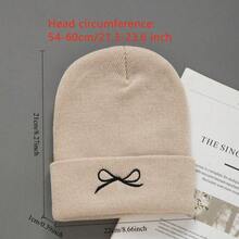 1 Pc Embroidered Bow Beanie Hat, 3D Bowknot Design, Soft Knit Warm Skull Caps For Winter, Unisex, Black & White Set - Multicolor - View 6