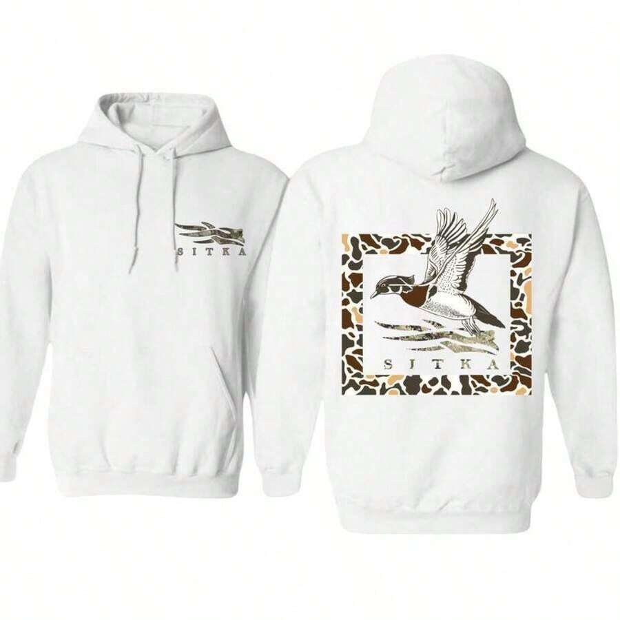 Winter Clothes2025 New Pattern Top Pullover,Stylish Hunting Hoodie With Flying Duck In Camo Pattern, Perfect For Door Enthusiasts And Casual Wear, - 白色 - 查看 1