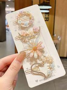 4pcs Girls Floral Petal Hair Clips Flower Hair Pins Decorative Hair Accessories, Mixed Color ZM0Y - 彩色 - 查看 1