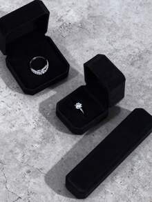 1pc Black Velvet Jewelry Box, Ring Bracelet Accessory Packaging Box, Earring Necklace Bangle Jewelry Case - Black - View 9