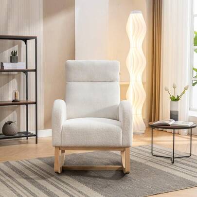 Rocking Chair,Fabric Upholstered Leisure Lounge Armchair With Ergonomic Backrest,Mid Century Modern Relax Rocking Chair For Bedroom Office Living Room