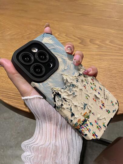 1pc Fashionable Minimalist Personalized Winter Snowy Mountain Skiing Pattern Vertical Faux Leather Texture Durable Soft Protective Phone Case, Suitable As Birthday, Holiday Gift For Friends, Family, Couples, Fits And 17/17Pro/17ProMax/17air