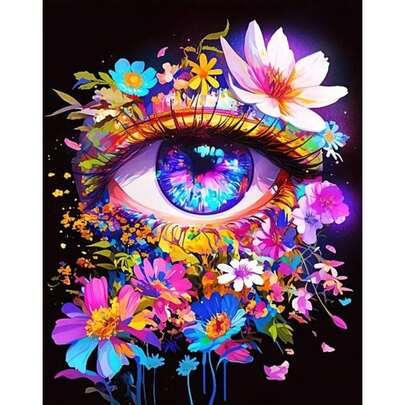 DIY Malen nach Zahlen Set - Rahmenlos Blumen & Augen Design, 40x50cm Leinwand - Leuchtende Farben, um Ihre Kreativität zu zeigen