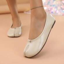 2026新款杏色软皮分趾穆勒鞋 | 复古低帮鞋，一脚蹬，百搭实用，适合通勤、约会、中秋节、国庆节、圣诞节、万圣节、感恩节、日常穿搭 - 杏色 - 查看 7