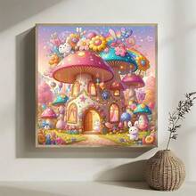 1pc DIY Diamond Painting Dreamlike Mushroom House, Cartoon Rabbit, Rainbow Flower, Creative Decor Painting, Adult Gift For Home, Bedroom, Living Room, Bathroom, Holiday Gift - Multicolor - View 3