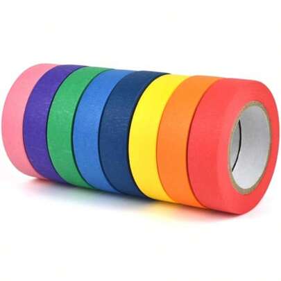 8 Rolls Colored Masking Tape - Painters Tape 0.60 Inch - Vibrant Rainbow Colors Variety Pack Tear By Hand - Colorful Paper Tape For Labeling Artists DIY - 360FT Total - 1.5 Core