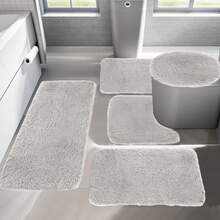 5-Piece Bath Rug Set Super Absorbent & Non-Slip Bathroom Mats, Ultra Soft Machine Washable Quick Dry Shower Mat With Toilet Lid Cover, Cloud Comfort Floor Mats For Bathroom Kitchen Bedroom Home Decor - 灰色 - 查看 3