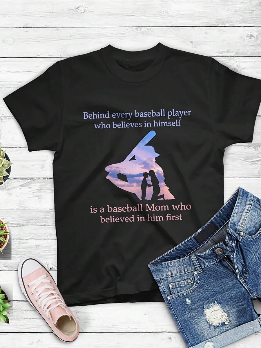 Behind Every Baseball Player Is Baseball Mom Thats Believes T-Shirt,This Fun Printed Casual T-Shirt Is The Perfect Gift For Valentine's Day/Christmas - 款式13 - 查看 1