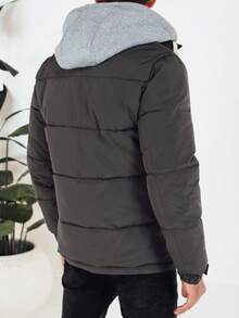 Men's Winter Quilted Hooded Jacket, Synthetic Padded Warm Jacket With Zip Closure, Stylish Urban Jacket Suitable For Cold Weather, With Pockets And Adjustable Cuffs, Comfortable Men's Everyday Jacket. - Grey - View 5
