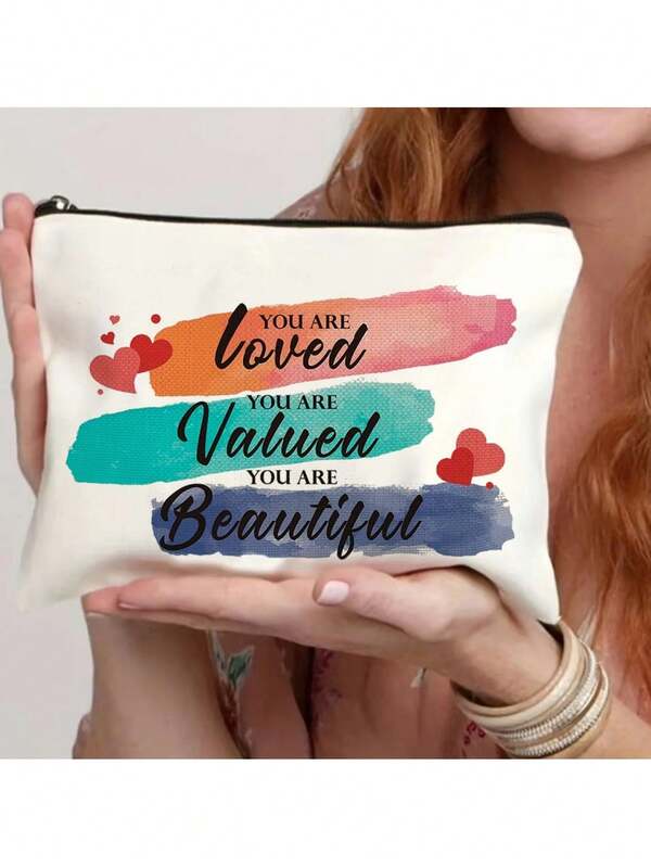 1 Peça Nécessaire Inspiradora: "Você é Amado, Valorizado, Belo" Bolsa com Citação Motivacional, Design de Aquarela Colorida e Detalhes de Coração, Perfeita para Guardar Maquiagem e Itens Essenciais - Um Acessório Inspirador para Uso Diário, Presente Ideal para Impulsionar a Confiança e a Autoestima, Adicionando um Toque de Positividade à sua Rotina de Beleza e Necessidades de Armazenamento
