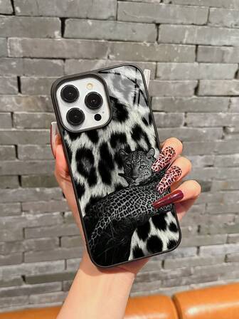 1pc Acrylic Printed Protective Phone Case, Black Anti-Fall Anti-Slip Phone Case Compatible With IPhone 13/14/15/16/Pro/Pro Max