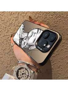UE (DE et ES) Coque de téléphone 16 Apple 15 Nouvelle 14 Plus Coque rigide 12 Pro Couleur Argent X Convient pour le croquis de chat et de fille - Argent translucide - Voir 3
