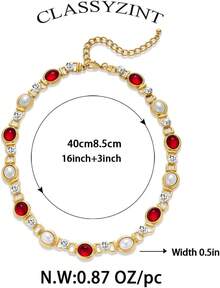 CLASSYZINT Imitation Pearl Necklace Vintage Pearl Choker Necklace Statement Red Women - 1 - Xem 4