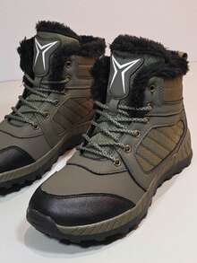 Lace-Up Women's Fashion Boots, Outdoor Winter Warm Thick Lined Mid-Calf Boots - Green - View 15