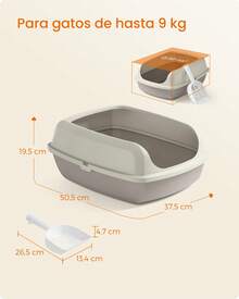 Feandrea Caja Arenero con Bordes Altos, Tamaño XL, Abierta, con Pala, para Gatitos y Gatos Grandes,Beige Capuchino