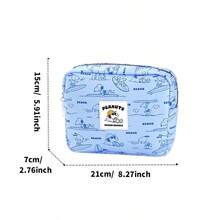 Miniso Bolsa de maquillaje cuadrada de la serie Snoopy Ocean Diary (tamaño grande) de tela impermeable con diseño de gran capacidad, portátil, esencial para almacenamiento de viaje y desplazamientos (1 pieza) - Celeste - Ver 4