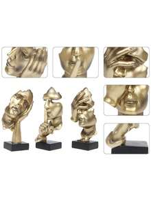 1件装思想者雕像，“沉默是金”抽象艺术摆件，“不听不看不说”现代家居树脂雕塑装饰品，适用于家庭办公室书架桌面摆件